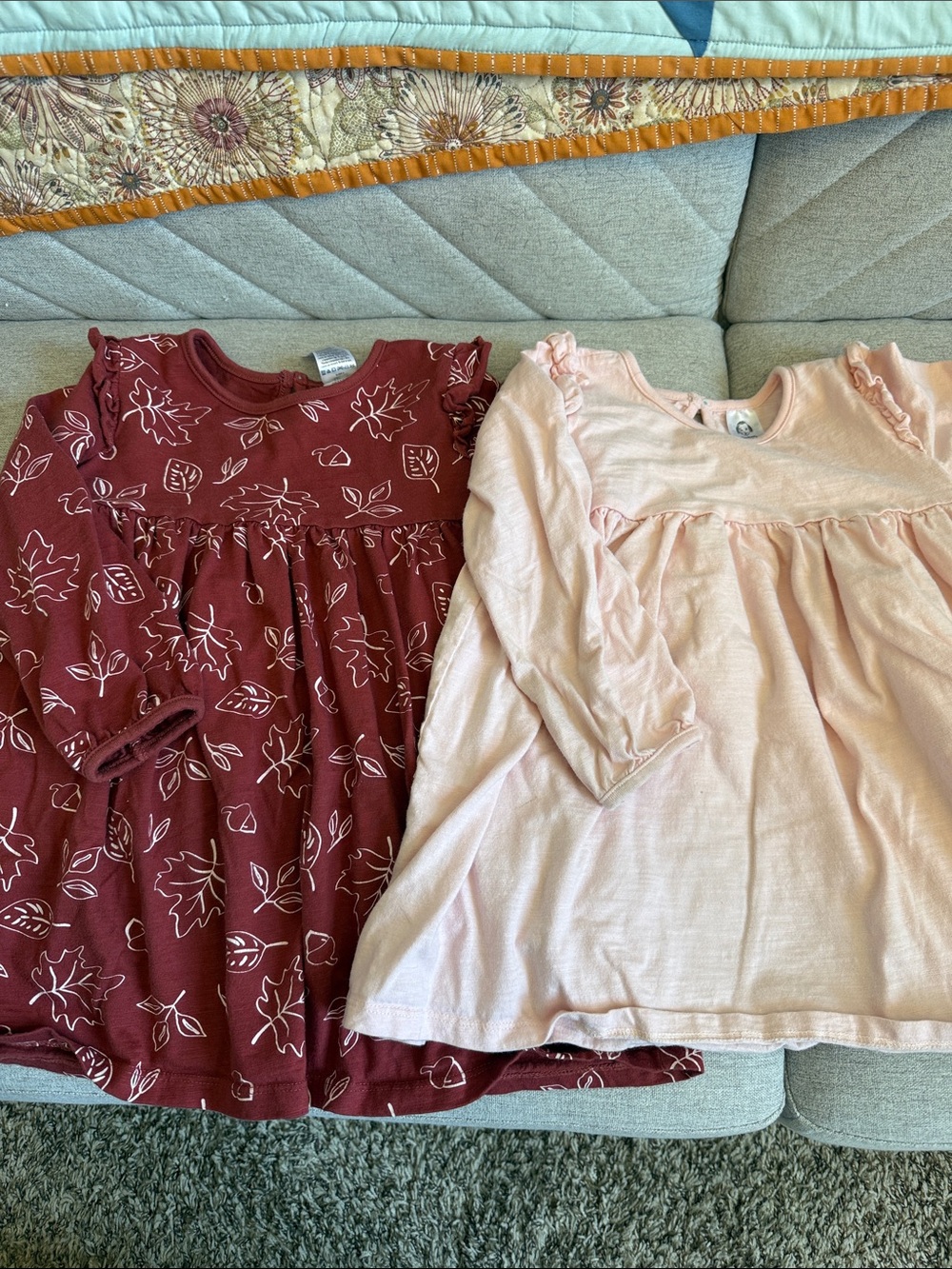 Girls' Long-Sleeve fall dress Set - Blush Pink & Maroon